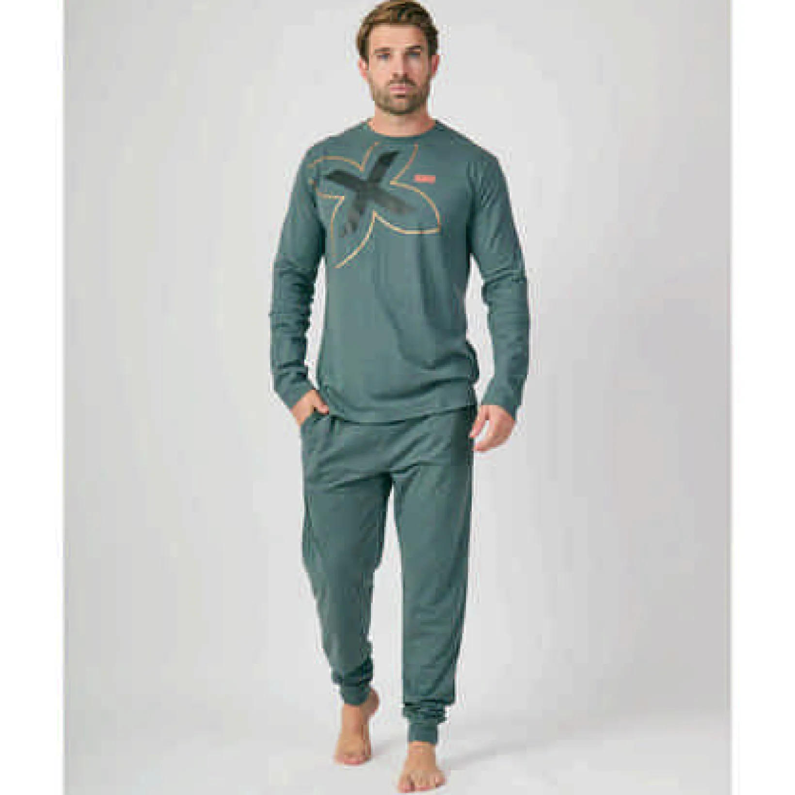 Pijama MUNICH hombre dos piezas de algodón verde.