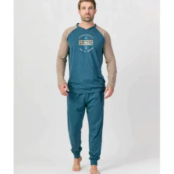 Pijama MUNICH hombre dos piezas de algodón azul-marrón.