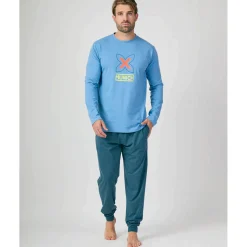 Pijama MUNICH hombre dos piezas de algodón celeste-marino.