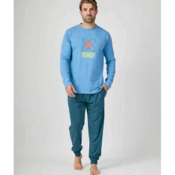 Pijama MUNICH hombre dos piezas de algodón celeste-marino.