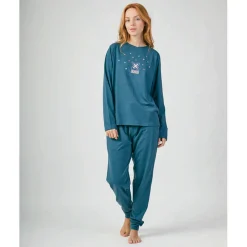 Pijama MUNICH mujer dos piezas de algodón azul.
