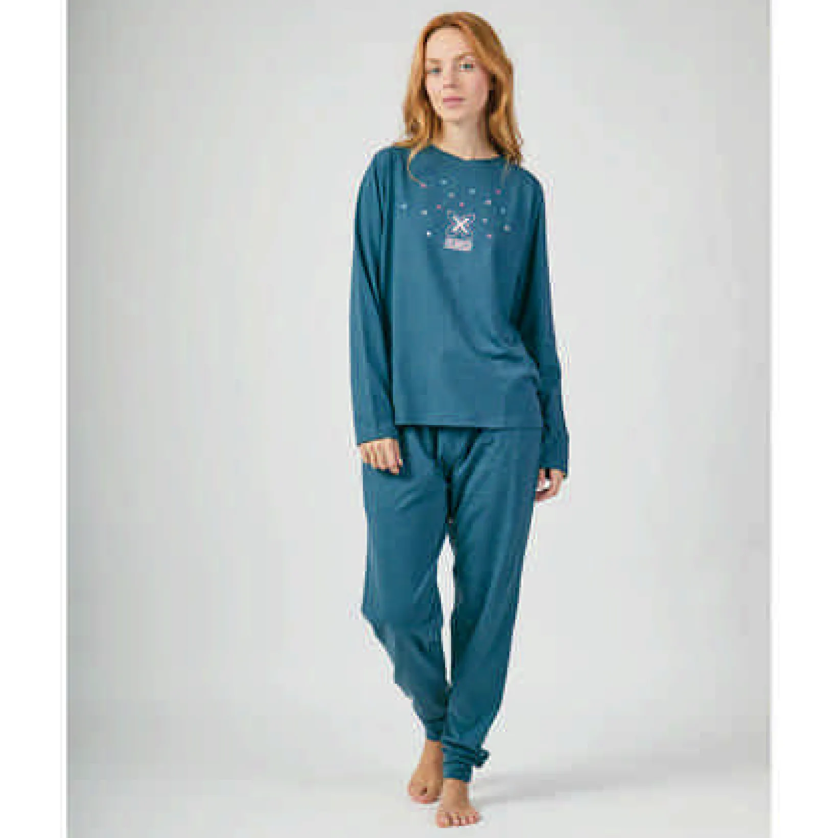 Pijama MUNICH mujer dos piezas de algodón azul.